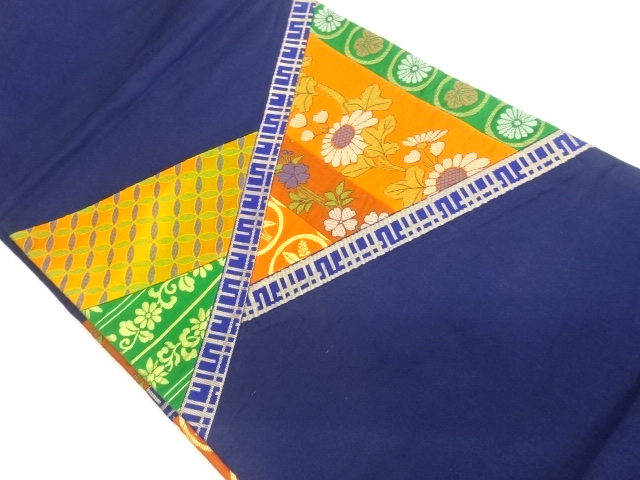 JAPANESE KIMONO / NAGOYA OBI / SILK / KIRIBAME STYLE / WOVEN KIKU & ROUNDEL & SHIPPO & FLORAL ARABESQUE